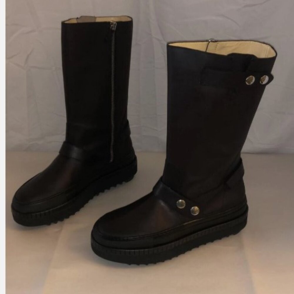 size: 8 Moschino MADE IN ITALY Black Leather Biker Hiking Riding PLATFORM Boots